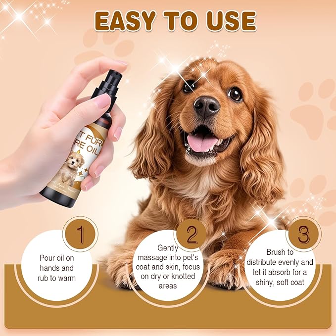 Pet Fur Care Oil, 3.38 FL OZ Natural Oils with Collagen for Detangles, Reduces Shedding, Shiny & Silky Coat, Leave-in Conditioner for Dogs & Cats