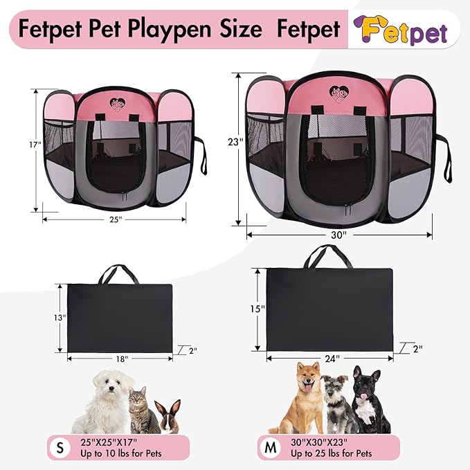 Dog Cat Playpen, Portable Foldable Dog Playpen Outdoor/Indoor Tent Crate Cage with Zipper Top Cover Door for Small Pet, Enclosed Dog Kennel for Kitten/Rabbit/Puppy