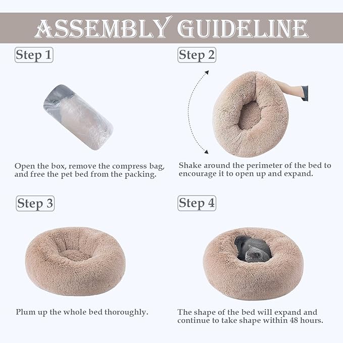 Washable Dog & Cat Bed for Ultra Large Small Medium Size Pet, Calming Donut Round Cute Warming Mat House Supply Indoor, 8 Sized Deal Necessity Essential Furniture for Boy Girl Puppy Kitten kitty