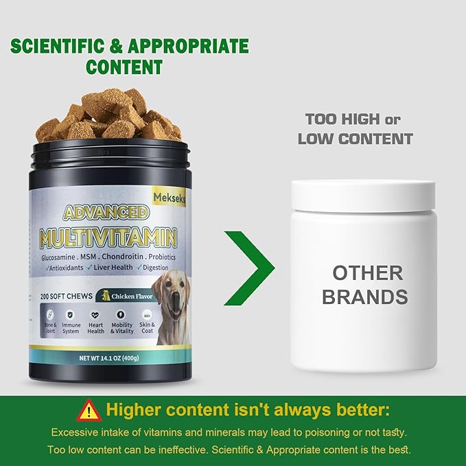 Advanced 24-in-1 Multivitamin Chews for Dogs - 200 Soft Chewable All-in-One Vitamin Support Supplement for Dog Skin Coat Itch Relief, Joints, Gut Health, 12 Essential Vitamins Treats with Omega-3