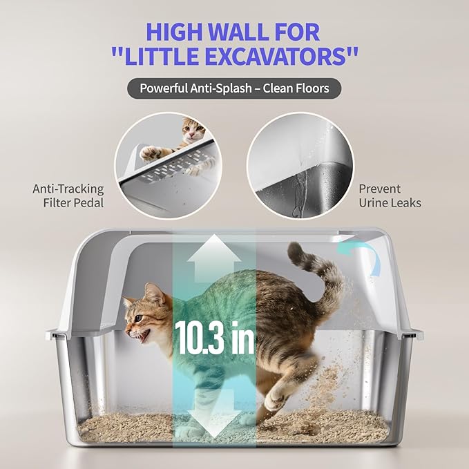 2 Pack Stainless Steel Cat Litter Box Medium, Metal Kitty Litter Box with High Sides, Easy to Clean, No Stains, Odor-Free for Kittens/Multi-Cats