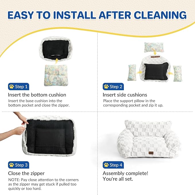 Cat Bed Dog Couch for Puppy and Kitten, Fluffy Dog Bed Medium Dogs Couch, Supportive Cat beds for Indoor Cats, Washable Cover & Non-Slip, 32 inch, White