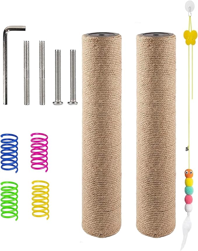 BNOSDM 2 Pcs 15”x2.75” M8 Cat Tree Scratching Post Replacement Parts for Indoor Cats Tower Rope Scratch Poles Refill Sisal Part for Refurbishment Hemp Grey