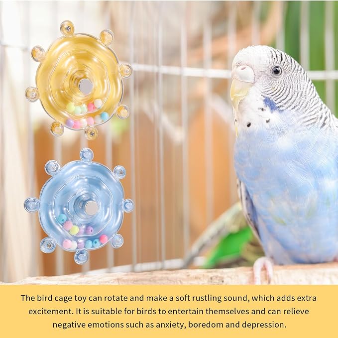 Lyreh 2pcs Bird Toys for Parakeets, Colorful Parrot Toys Spinner Wheel, Fun Interactive Spinning Rattle, Cockatiel Conure Small Bird Cage Accessories for Chewing Exercise Rotate Entertainment