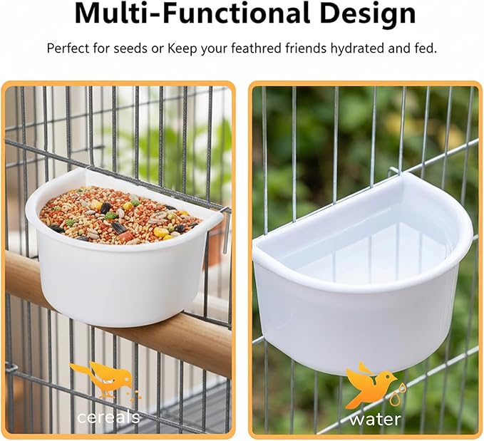 2 PCS Small Cage Bird Feeder Bird Water for Parakeets Cage Plastic Hanging Birds Water Bowl with Hooks Food Bowl for Small Birds Parakeet Parrot