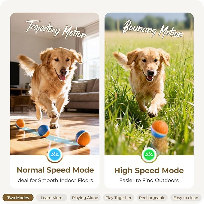 Apasiri Interactive Dog Toys: Automatic Moving Dog Toys for Aggressive Chewers with LED Lights (3.74 in Diameter)