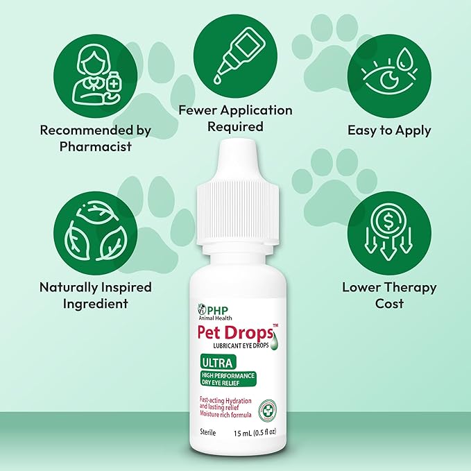 Pet Drops Ultra Lubricant Eye Drops for Dogs and Cats, Moisture Rich Formula, Fast Acting Hydration, Dogs Eye Drop for Dry Eyes, Artificial Tears for Extra Dry Eye, Twin Pack, 15-mL Each (30 ml) U.S.A