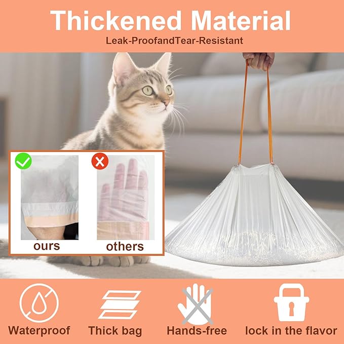 40-Pack Heavy Duty Cat Litter Box Liners for Fsitego & Fumoi Automatic Litter Boxes, Extra Thick Self-Cleaning Litter Box Bags for cumrigel litter bags, Cat Litter Bags with Drawstring and Leakproof