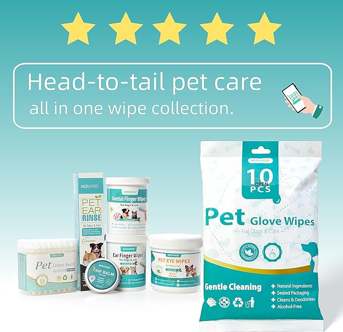 Pet Cotton Swabs, 55 Count｜Gourd-Shaped Tips｜Soft Cotton & Paper Stick｜Dog & Cat Ear Cleaner Swabs｜Safe Grooming Tool for Pets