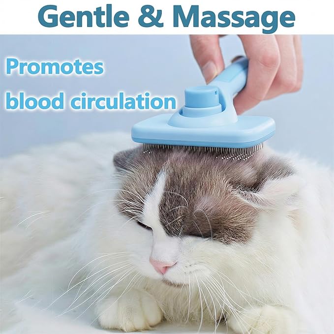 Self-Cleaning Cat Shedding Grooming Brush for Small Dog Pet Short Hair Remover Set Reusable Lint Removal Tool Carpet Scraper for Clothes Couch Bedding Furniture Car Blue