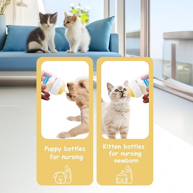 Pet Nursing Bottle Kit for Kitten Puppy,60mlCat Bottle Feeding Kit Nipple Kittens Syringe for Small Cat Dog Newborn Kitten Puppys Rabbits Squirrel Animals (Yellow)