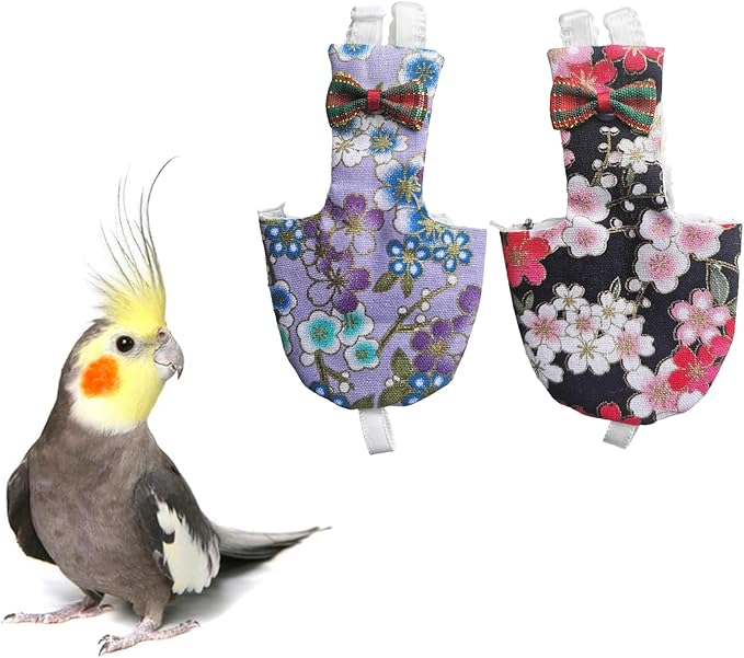 UKJENT Bird Diaper Protective Parrot Nappy 2 Pack, Reusable Outdoor Flight Suit with Waterproof Inner Layer, Machine Washable Cute Urine Wet Suit for Cockatiel Parakeet Lory(S)