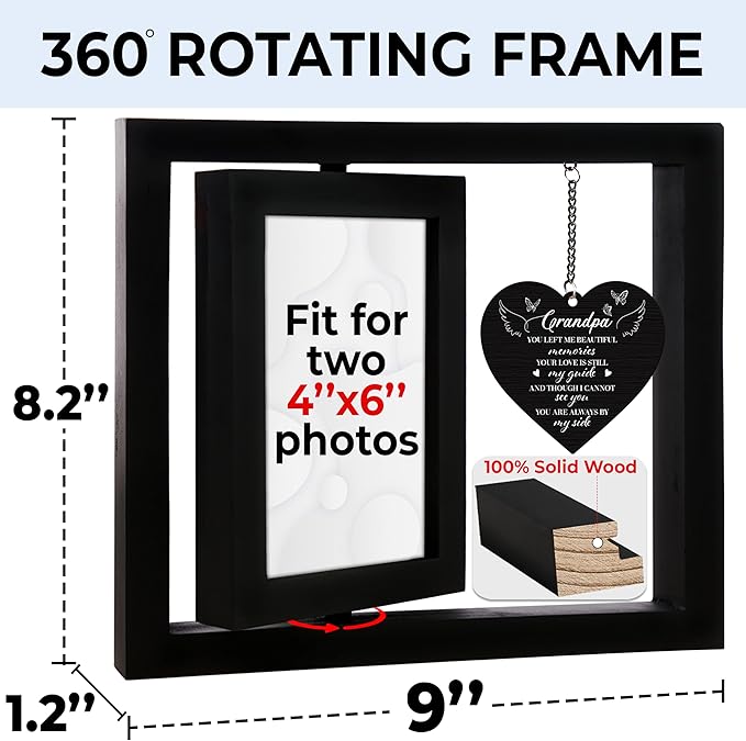 Lost Grandpa Memorial Picture Frame - Sympathy Gifts, Personalized 4x6 Photo Wooden Frame Bereavement Remembrance Condolences In Loving Memory, Passed Away Gifts Home Decor HR1-GP-BLA