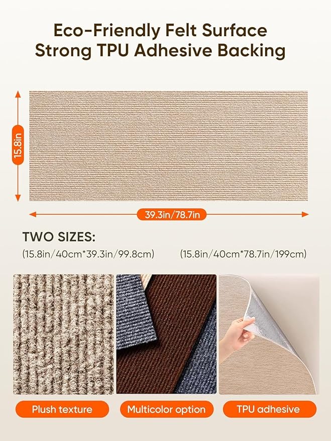 Cat Scratch Mat Furniture Protector, Eco-Friendly DIY Trimmable Self-Adhesive Cat Scratching Pad, Couch Wall Sofa Guard, Reusable Claw Scratching Protector 78.7"x15.8" (Beige)
