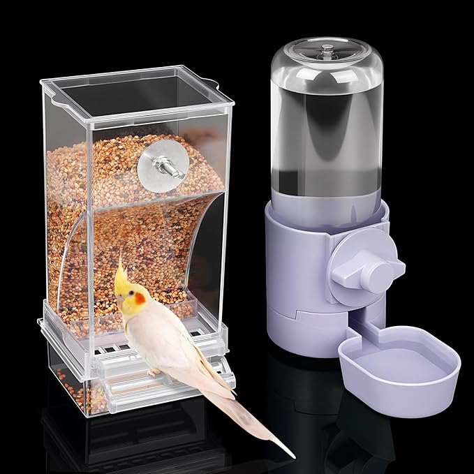 lemtrflo No Mess Bird Feeder Water Dispenser Set, Bird Feeder for Cage, Cage Accessories for Cockatiels, Finches, Budgies and Canaries