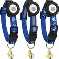 Cat Collar with AirTag Holders, 3-Pack, Reflective Breakaway Safety Collars, Bells and Matching Charms, Adjustable, Paw Hearts, Moon Stars Design, Lucky Charm, Blue
