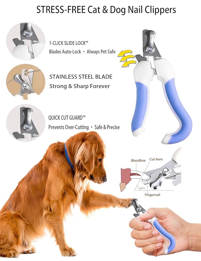 Dog Cat Grooming Kit, Brushes, Dematting Rake and Comb, Nail Clipper, Nail File, Flea Comb (Blue 6 Kits)
