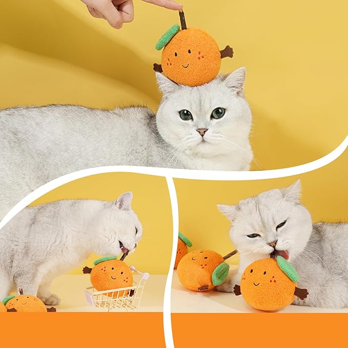 Natural Catnip Chew Toy, Orange Theme, Silvervine Stick for Cats Teeth Cleaning, Calm Anxiety and Stress, Aggressive Chewers Dental Toy