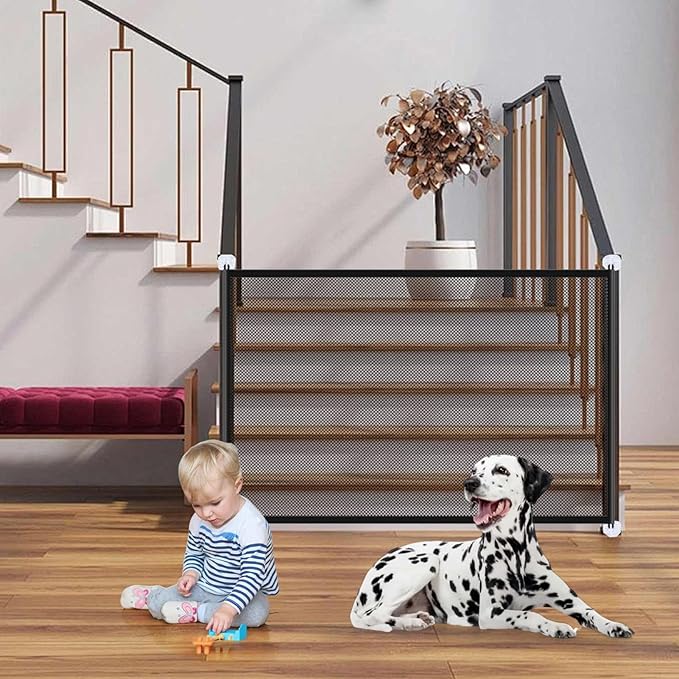 Pet Safety Gate - Adjustable Dogs Barrier, Portable Dog Cat Fence, Multifunctional Enclosure Net, Small Medium Doggy Kitten Divider | Home Living Room Bedroom Stairs Kitchen Hallway Yard Rooms Garage