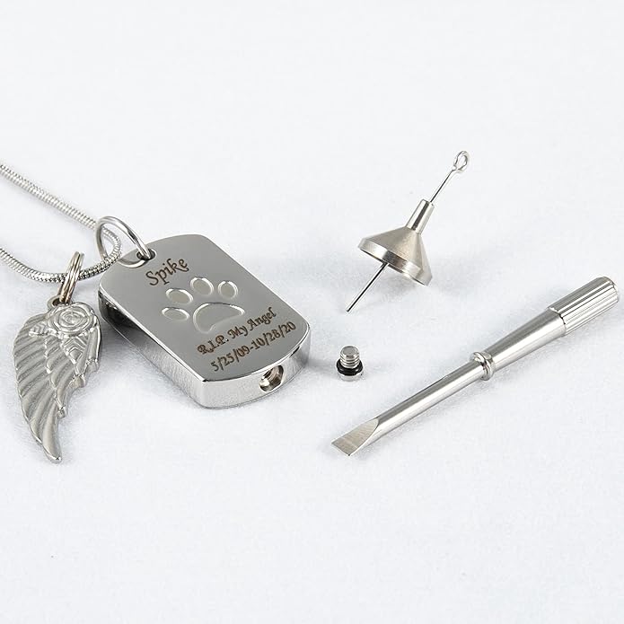 Farfume Personalized Pet Urn Necklace for Dog Cat Ashes Cremation Pet Memorial Customized Photo Text Engraving Pendant Keepsake Funeral Jewelry