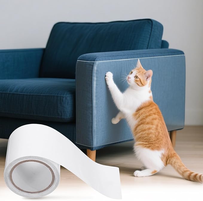 uxcell Anti Cat Scratch Furniture Protector, 1 Roll 118" x 1.9" Single-Sided Sticky Couch Protector from Cat Claws, Clear Protectors from Cats Scratching for Sofa Corners, Walls, Doors