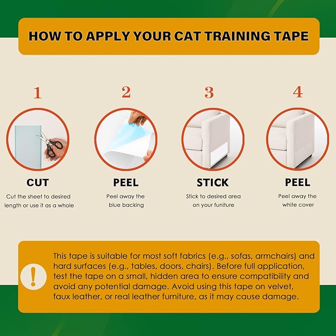 Cat Scratch Deterrent Tape – 10 Double-Sided Anti-Scratching Sticky Tape – Protect Furniture & Train Cats to Stop Scratching – Effective Cat Training Tape for Sofas & Couches
