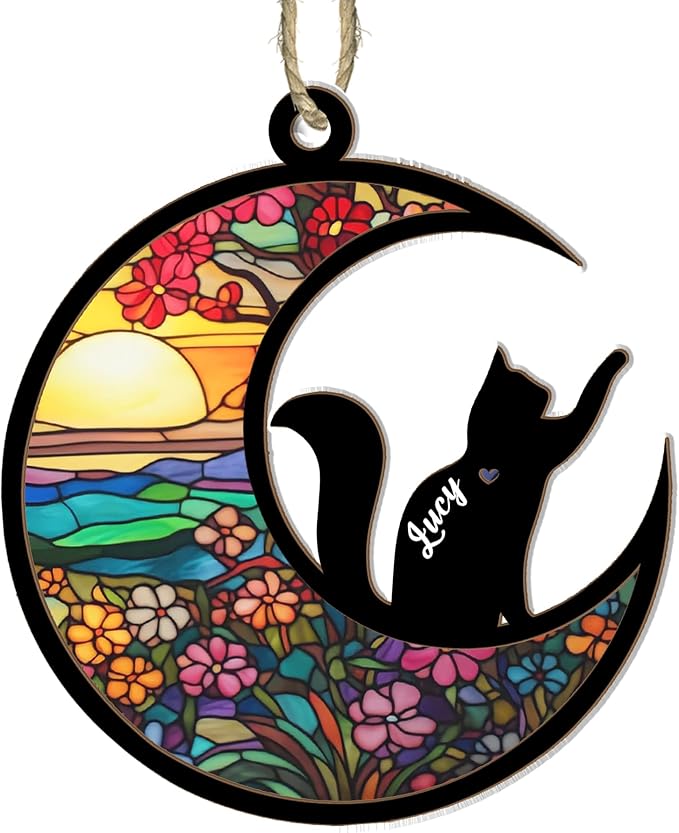Personalized Cat Suncatcher & Memorial Ornament - Cat Lovers Gifts for Loss or Christmas