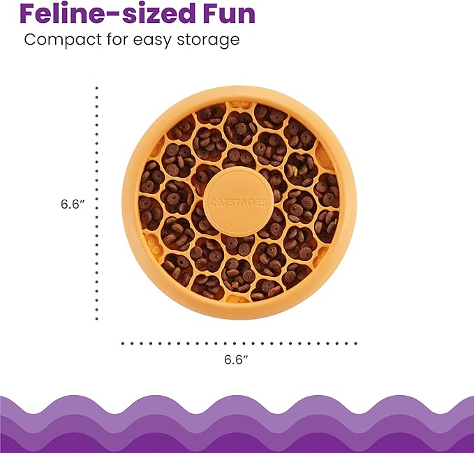 Catstages Cat Slow Feeder Bowl for Indoor Cats, Stimulating Treat Puzzle Toy, Dry or Wet Food, 1/2 Cup Capacity, One Size, Orange