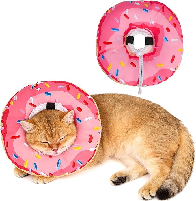 BINGPET Cat Cone Collars Soft,Cat Recovery E Collars After Surgery to Stop Licking,Waterproof Adjustable Elizabeth Neck Cones Cute Pet Donut Pillow for Cats Kitten Puppy Wound Healing After Surgery,M
