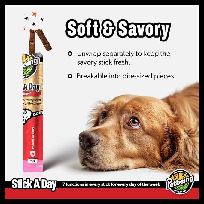 Stick a Day for Dogs | Specially Formulated 7-in-1 Functions Daily Real Meat Supplement for Dogs | Dog Chew Stick & Pet Vitamins Supplements Combination (7-Pack x 4, Chicken)