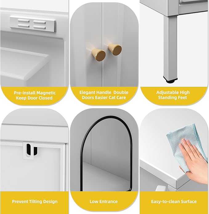 METAN Metal Cat Litter Box Enclosure,Steel Cat Washroom Furniture with Barn Door, Pet House, Fit Most of Litter Box,Assembly Required,White