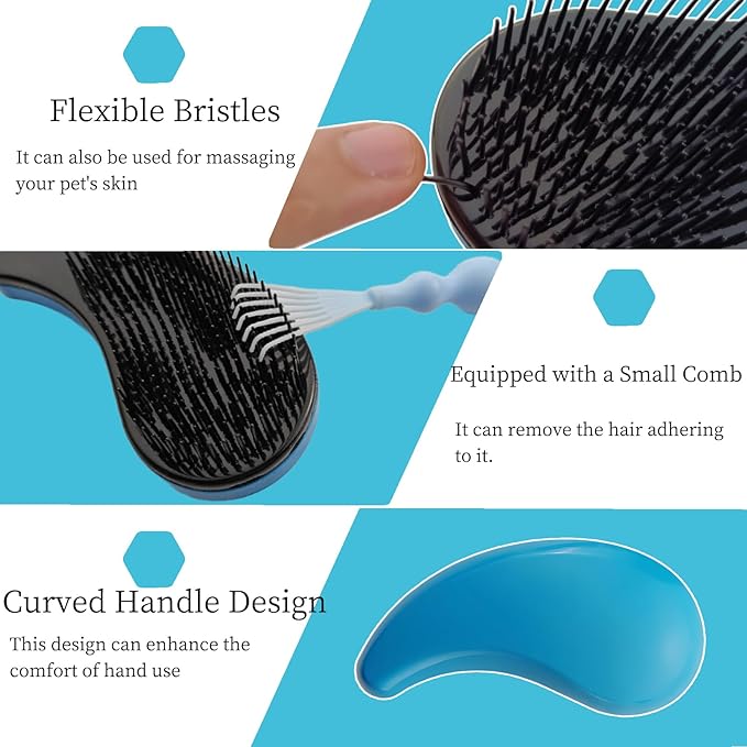 Comma-Shaped Small Dog Brush and Cleaning Comb, Fit for Yorkie, Shih Tzu, Maltese Maltipoo Pomeranian - Gentle Soft Bristles for Effortless Pet Hair Removal, Puppy Essentials (Blue)
