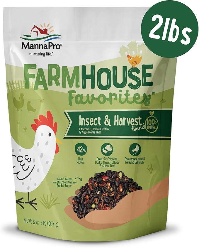 Farmhouse Favorites Insect & Harvest Blend with Beetles, 100% Natural High-Protein Dried Treat for Chickens, Pumpkin, Split Peas & Red Bell Pepper for Poultry, Hens, Ducks, Turkeys & Wild Birds, 2lbs