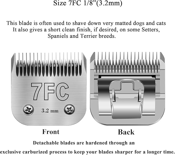 7FC Clipper Blades Pet Grooming Clipper Replacement Blades Compatible with Andis, Oster A5, Wahl KM-10 Series Clippers, Made of Carbon Steel Blade & Stainless Steel Blade