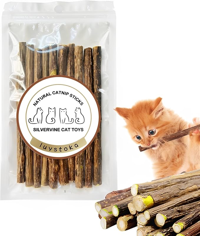 Silvervine Sticks for Cats 10PCS, Silvervine & Matatabi Catnip Toys, Indoor Kitty Chew Sticks & Wand Toys for Bored Cats