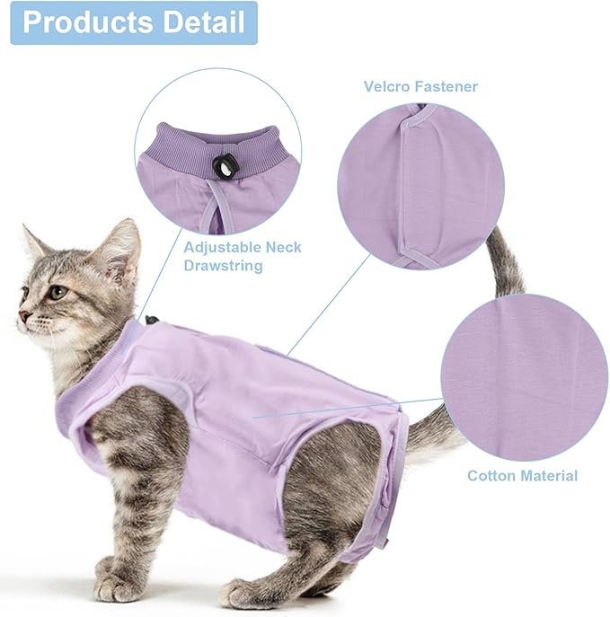 2PCS Cat Recovery Suit - Breathable Cat Surgical Recovery Suit, Onesie for Cats After Surgery Recovery, Alternative Cone of Shame Abdominal Wound Skin Wear Protection (Light Blue+Light Purple, M)