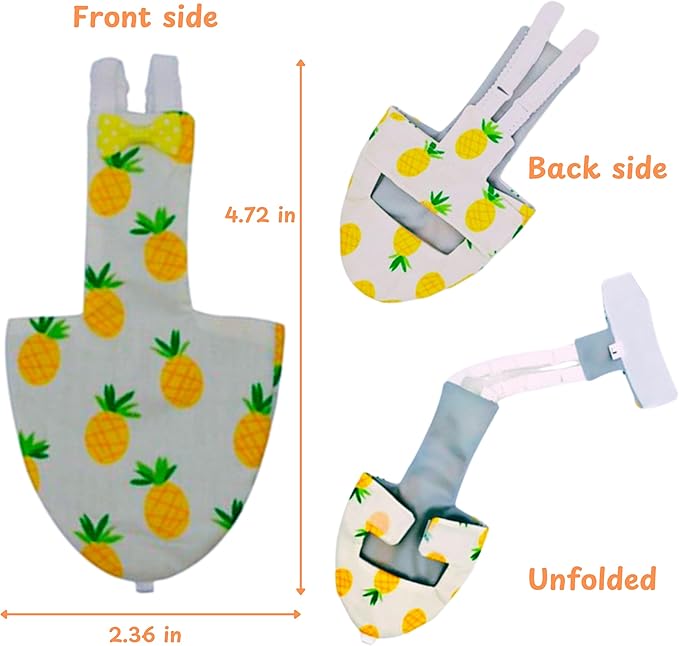 Bird Leash Harness and Diaper Set, Mini Bird Leashes, Birds Adjustable Outdoor Flying Training and Diapers, Chick Diapers, Flight Suit Accessories for Budgie Conure Parakeet Cockatiel (Pineapple, S)