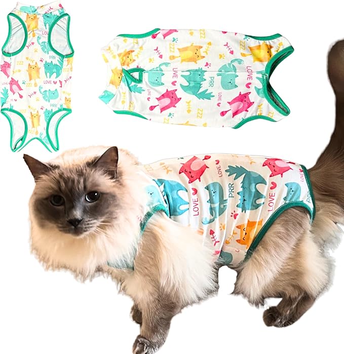 Cat Recovery Suit Surgical Onesie - Post Surgery - Soft Breathable Fabric - No-Cord Design - Protects Wounds and Skin After Spay or Neuter - Male and Female Cats | XX-Large
