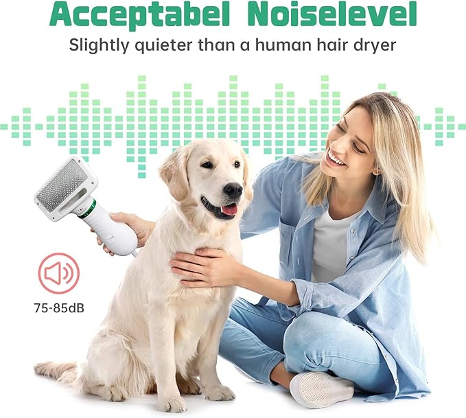 Dog Hair Dryer, 2-in-1 Pet Hair Brush with Hair Removal Comb Release Button, Dog Dryer for Pet Grooming, Adjustable Temperature & Speed, Portable Dog Cat Dryer for All Size Pets (White-2)