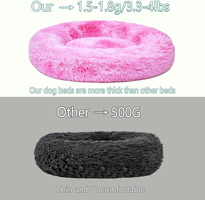 Calming Dog Bed for Medium Dogs Cats, Puppy 31'' Round Anti-Anxiety Warm Fluffy Plush Faux Fur Bed, Soft Anti-Slip Donut Washable, Cozy Medium Puppy Bed, Fits up to 50 lbs Pets