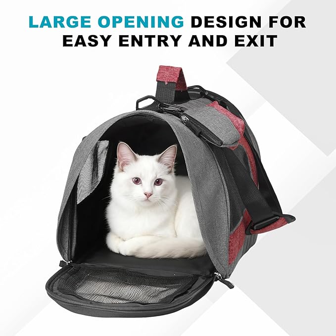 Cat Carrier, Ventilation Mesh, Travel Pet Carrier Breathable Small Dog Carrying Case Up to 16.5 lbs (Red), Intended for Hiking/Camping/Traveling, 18"x11"x11"