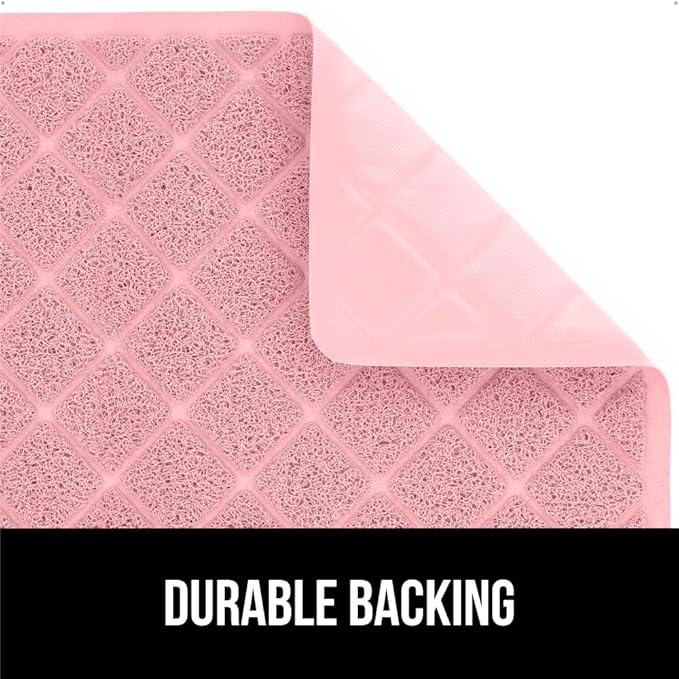 GORILLA GRIP Cat Litter Box Mat, Water Resistant, US Designed Kitty Litter Trapping Mats, Easy to Clean, Scatter Control, Less Mess and Clean Floors, Kitten Supplies for Indoor Cats, 17x11 Light Pink