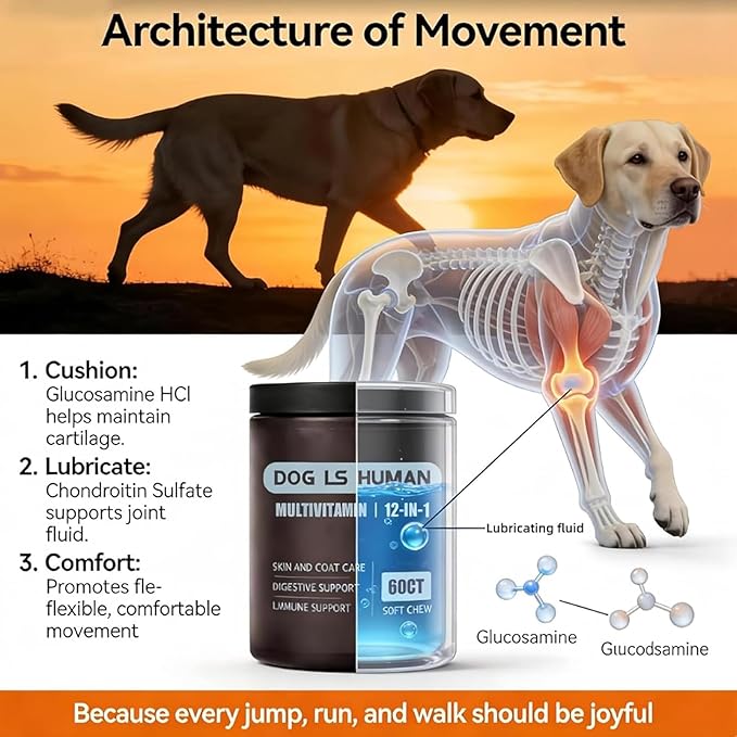 Dog Is Human Multivitamin for Dogs,Pet Vitamins Supplements for Skin and Hair,60 Chews (1PCS)