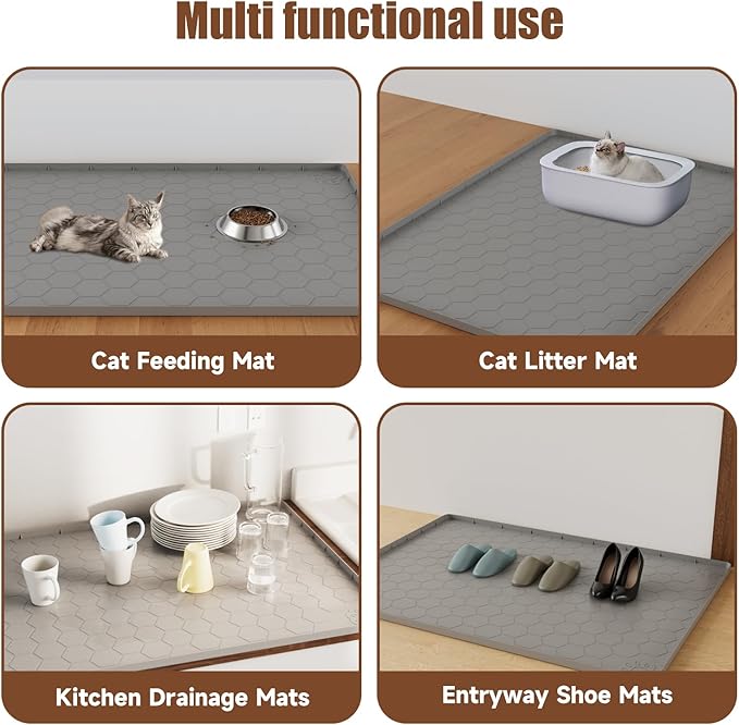 Pawinner Cat Mat for Litter Box, 40" X 28" Large Silicone Cat Litter Trapping Mat, Waterproof Kitty Litter Mat, Urine-Proof, Easy to Clean, Non-Slip Kitty Scratch Pad for Floor(Gray)