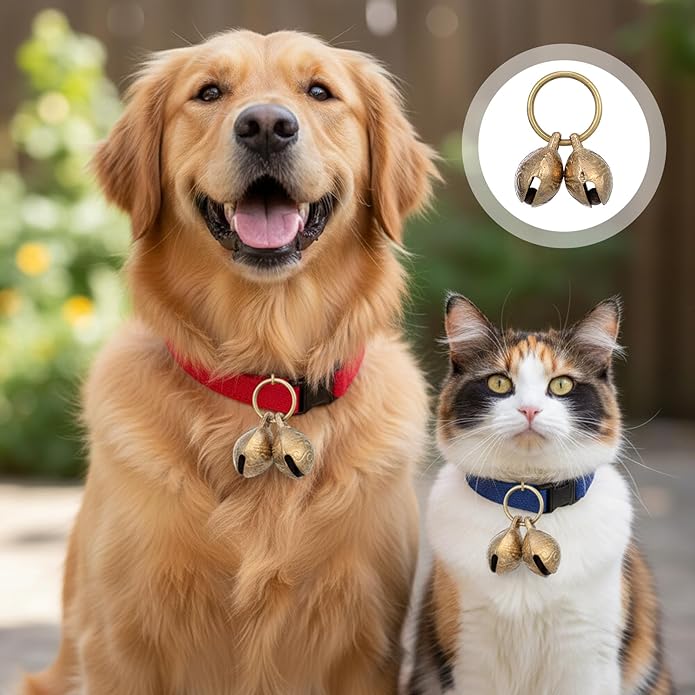 Jeffdad 2Pcs Copper Bell for Dog Collar, Brass Dog Bells Extra Loud Collar Bell for Pet Tracking Anti Lost Training Pets Pendant Accessories for Little Dogs & Cats