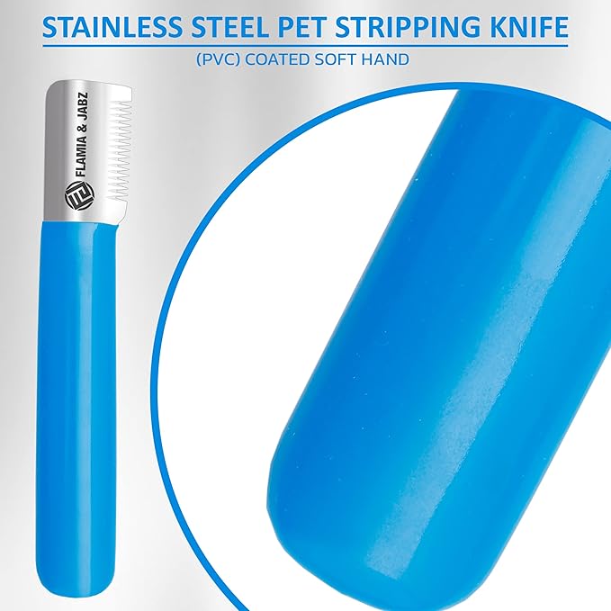 FLAMIA & JABZ Stripping Knife for Dogs, Right Handed, Stainless Steel with Plastic Grip (Medium)