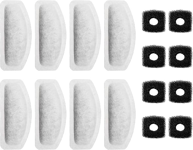 Cat Water Fountain Filter for 67Oz Satainless Steel Pet fountain, Dog Cat Fountain Filter Replacement with Pump Sponges (8filters&8sponges)