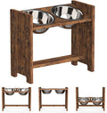 Vantic Elevated Dog Bowls, Adjustable Raised Dog Bowl Stand for Medium Sized Pet, Sturdy Particle Board Food Feeder with 2 Stainless Steel Dishes, Rustic Brown