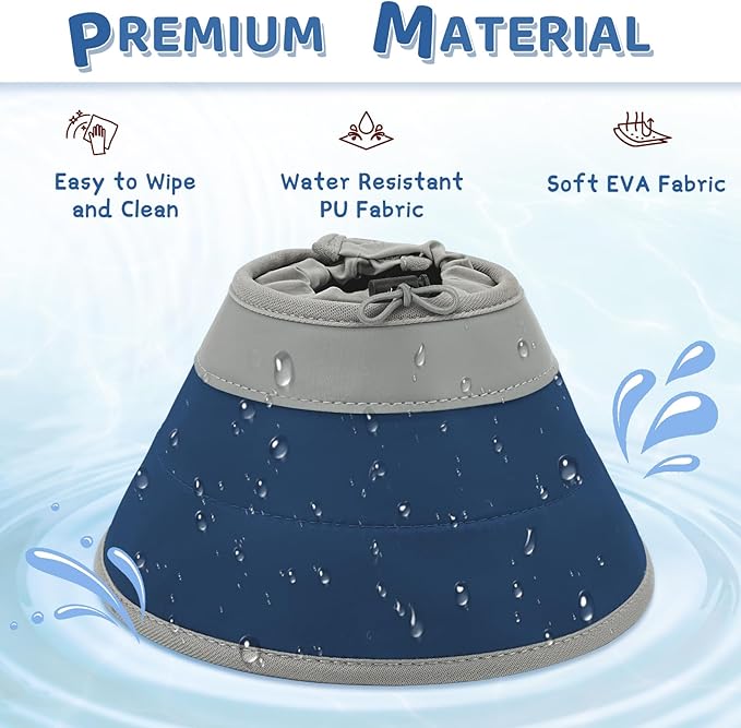 Cat Cone Collar Soft to Stop Licking, Adjustable, Foldable Lightweight Kitten Cone After Surgery Recovery for Cats & Kittens, EVA Material with PU Fabric, Solid Blue, M