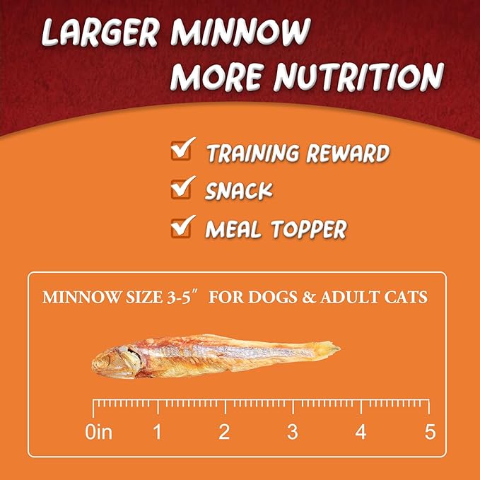 Freeze-Dried Raw Minnows Cat Treats, Single Ingredient Wild-Caught Human Grade Fish, High-Protein Training Rewards & Meal Toppers, Bulk Pack for Multi-Pet Homes (2.8 Ounce)